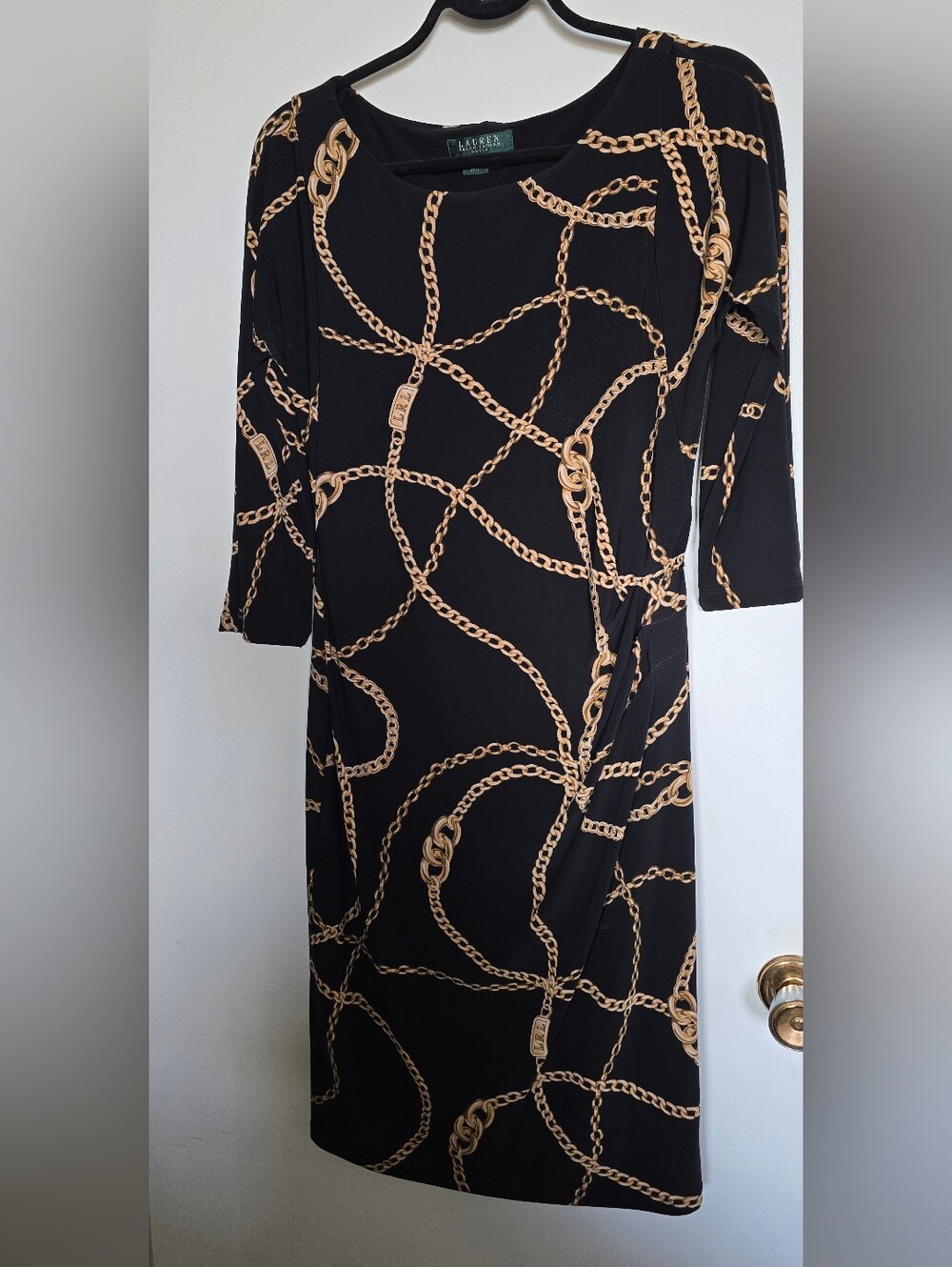 Ralph Lauren Black Dress with Gold Chain Print